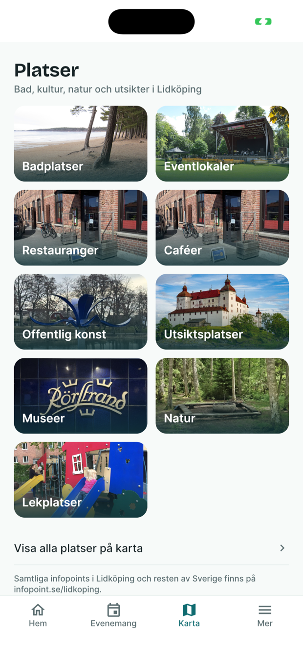 Lidköpingsappen visar platser, bad och utsikter på karta